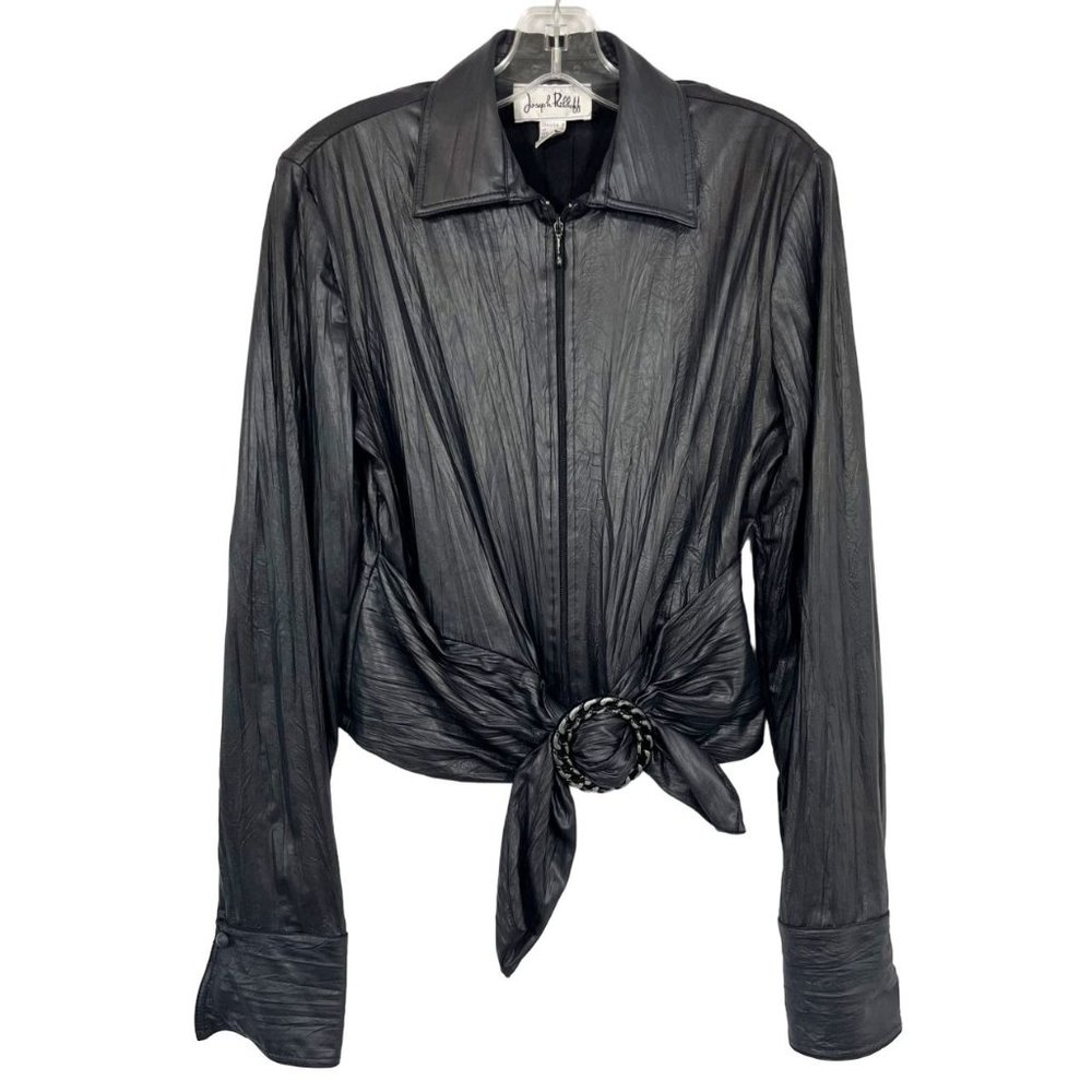 Joseph Ribkoff Black Zip Front Jacket with Belt Accent Artsy - Size 8